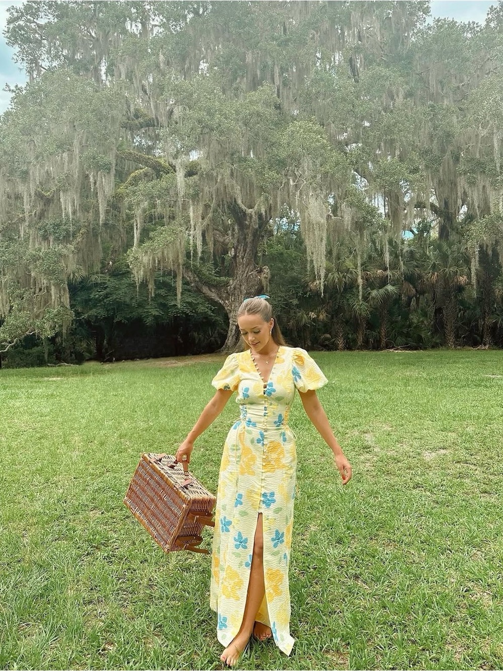 Sabo Skirt Yellow Floral Puff-Sleeve Maxi Dress with Blue Accents